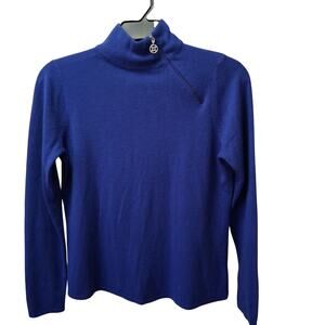 Luxe 360 Women Soft Knit Cobalt Blue Sweater Long Sleeve Zip Accent Pullover-L